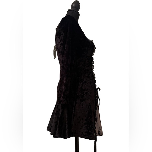 THE GRAVE GIRLS Gothic Elegant Vampire Velvet Long Sleeve Mini Halloween Dress - Picture 2 of 5